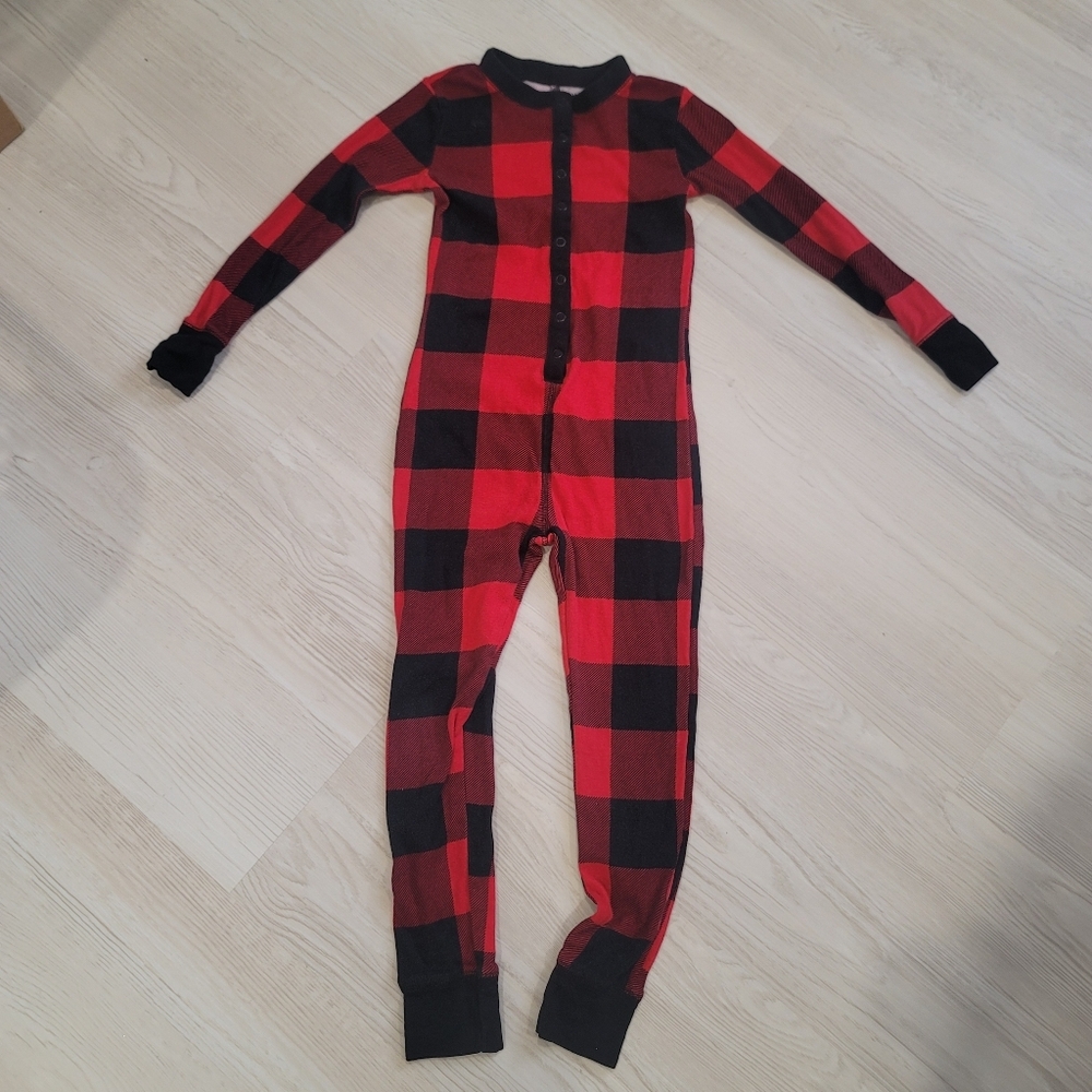 ♥️5 For $25 OLD NAVY Red and Black Plaid Kids Onesie Pajama size S 6